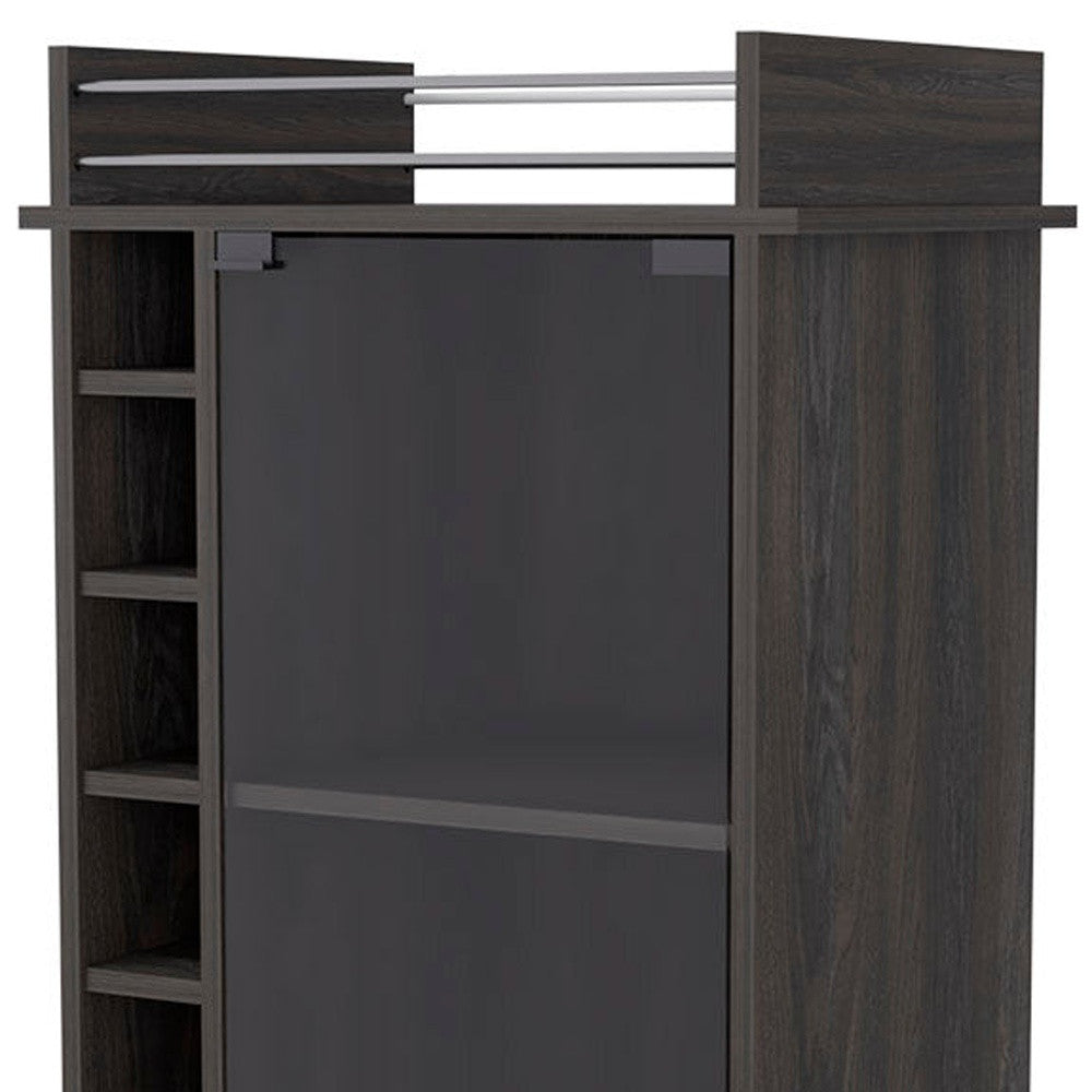 Espresso Rolling Bar Cart With Wine Storage