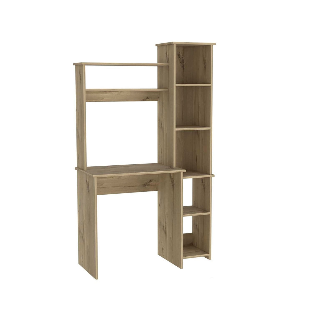 39" Oak Wood Computer Desk With Hutch and Bookshelf Set