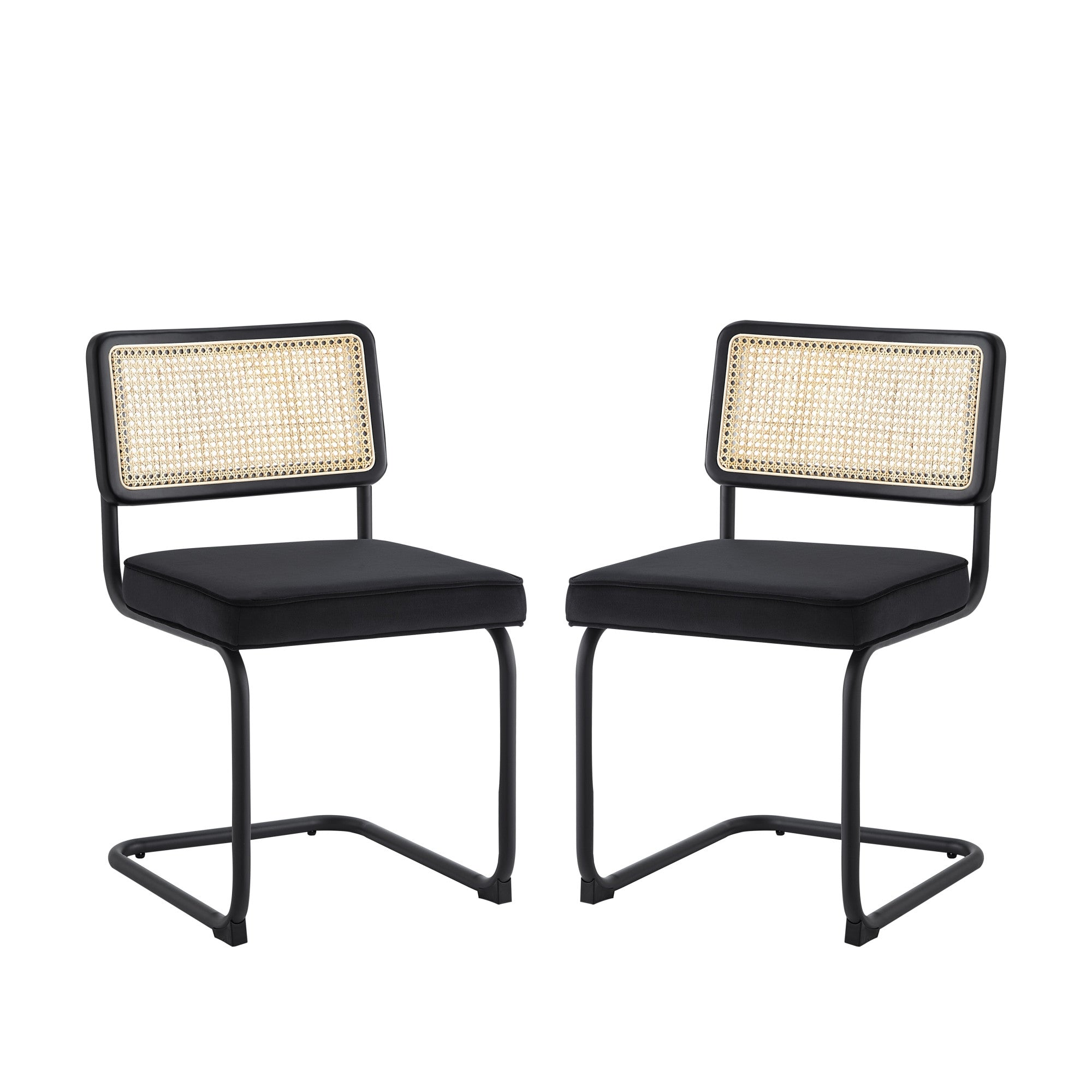 Set of Two Black Upholstered Velvet Dining Side Chairs