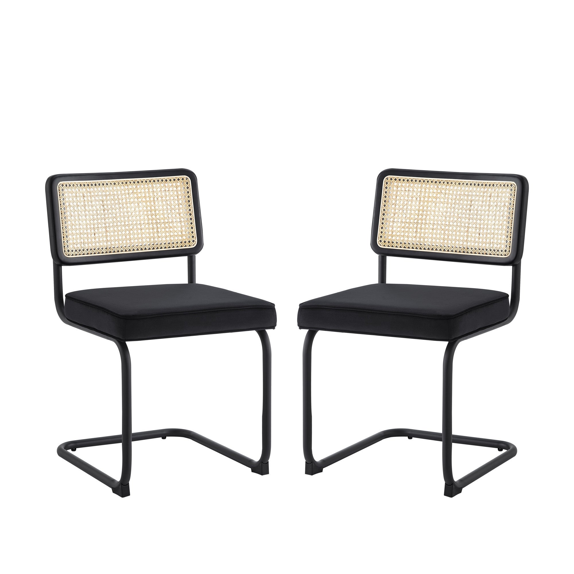 Set of Two Black Upholstered Velvet Dining Side Chairs
