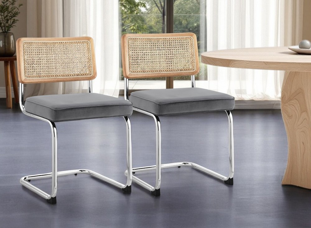 Set of Two Black Upholstered Velvet Dining Side Chairs