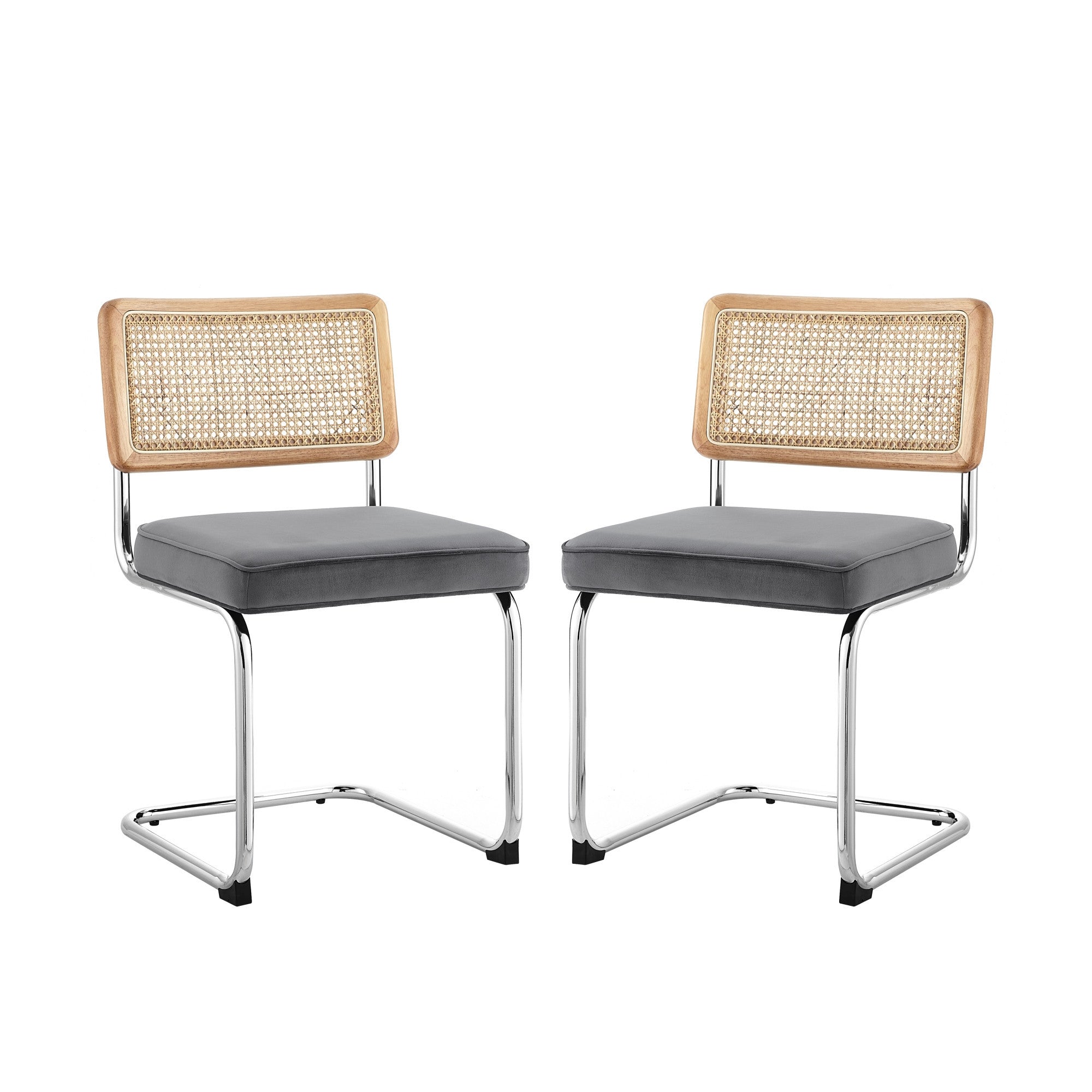 Set of Two Gray and Silver Upholstered Velvet Dining Side Chairs