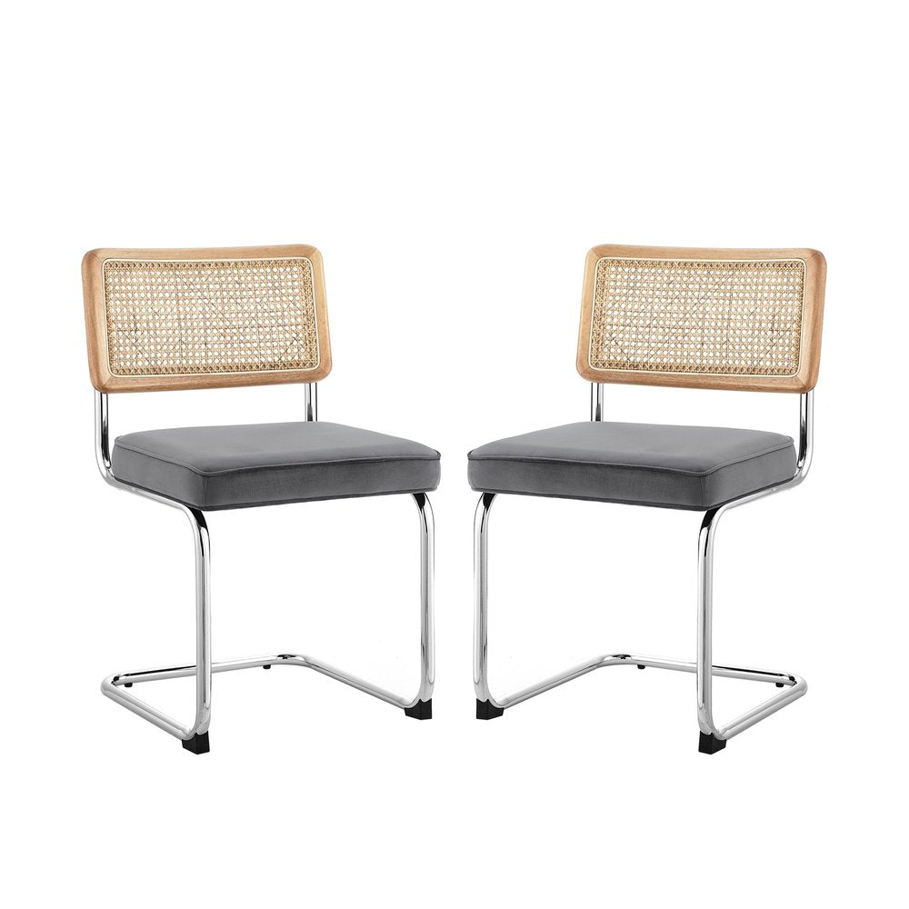 Set of Two Black Upholstered Velvet Dining Side Chairs