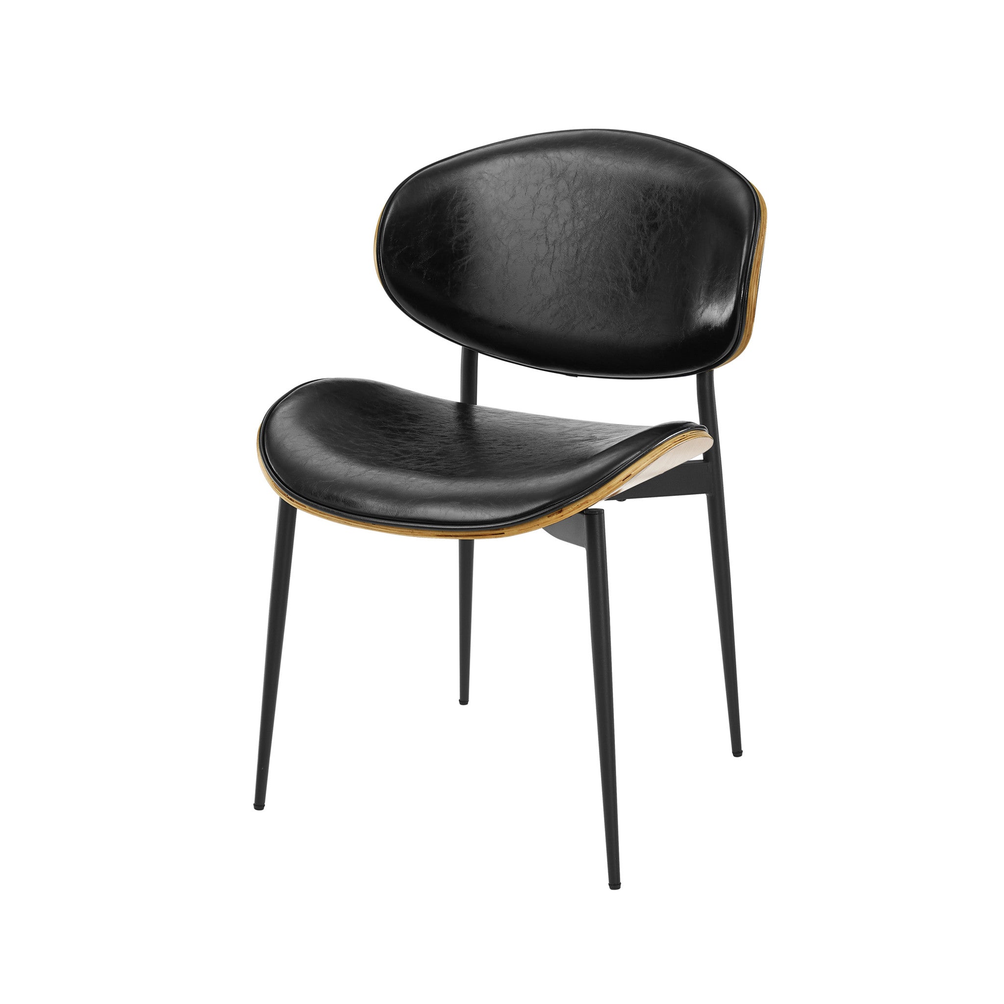 Set of Two Black Faux Leather and Wood Partially Open Back Dining Side Chairs