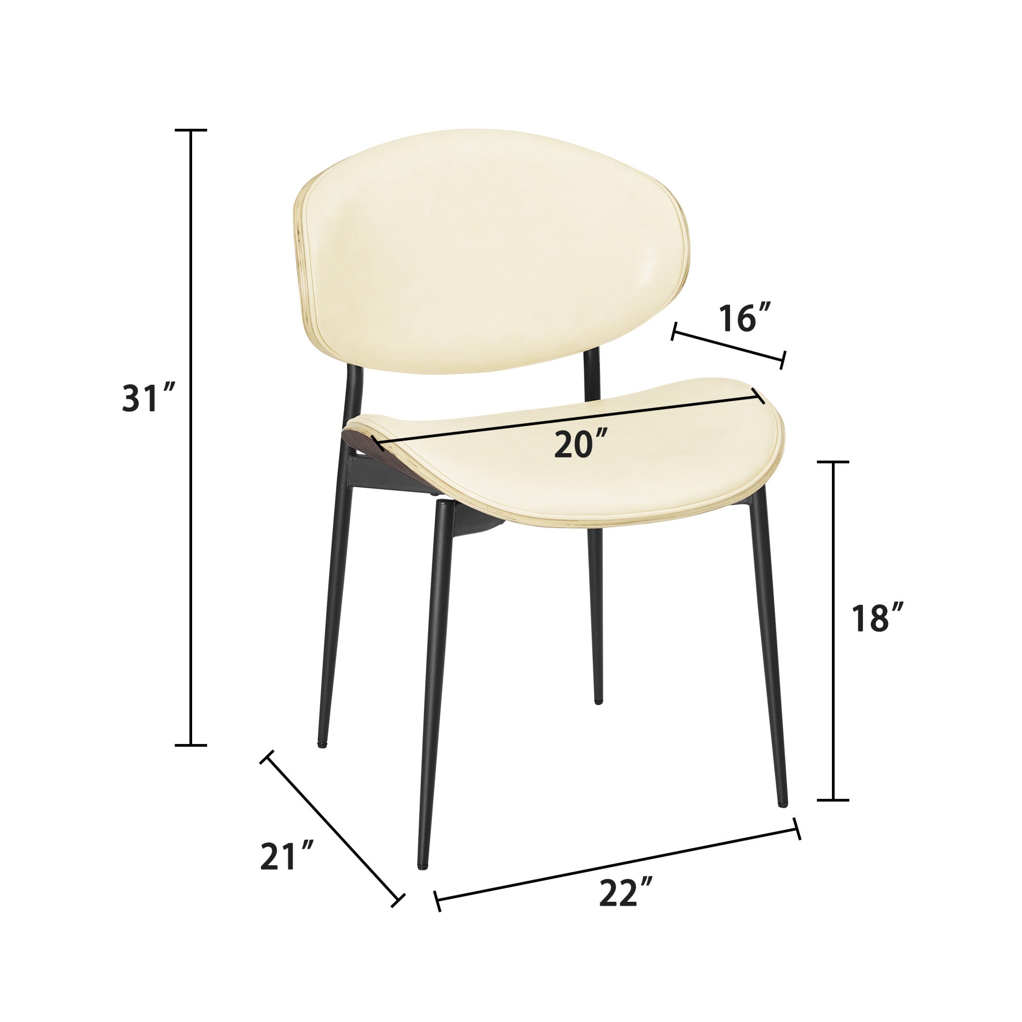 Set of Two Off White and Black Upholstered Faux Leather Curved Back Dining Side Chairs