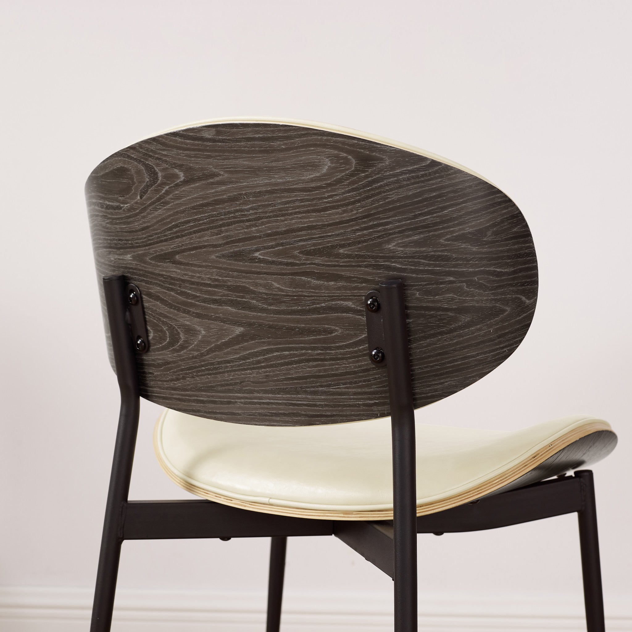 Set of Two Off White and Black Upholstered Faux Leather Curved Back Dining Side Chairs