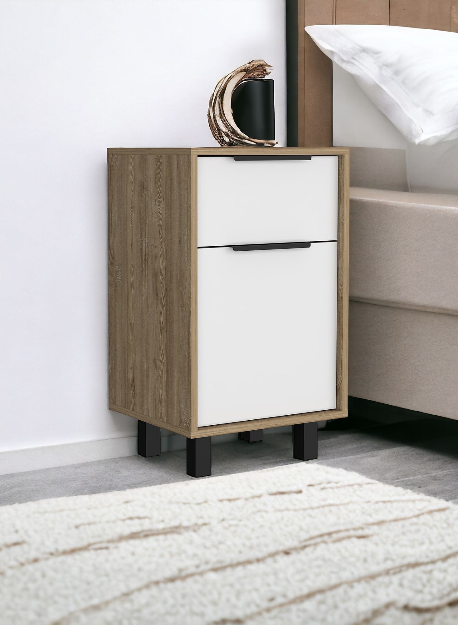 28" White One Drawer Faux Wood Nightstand With Storage