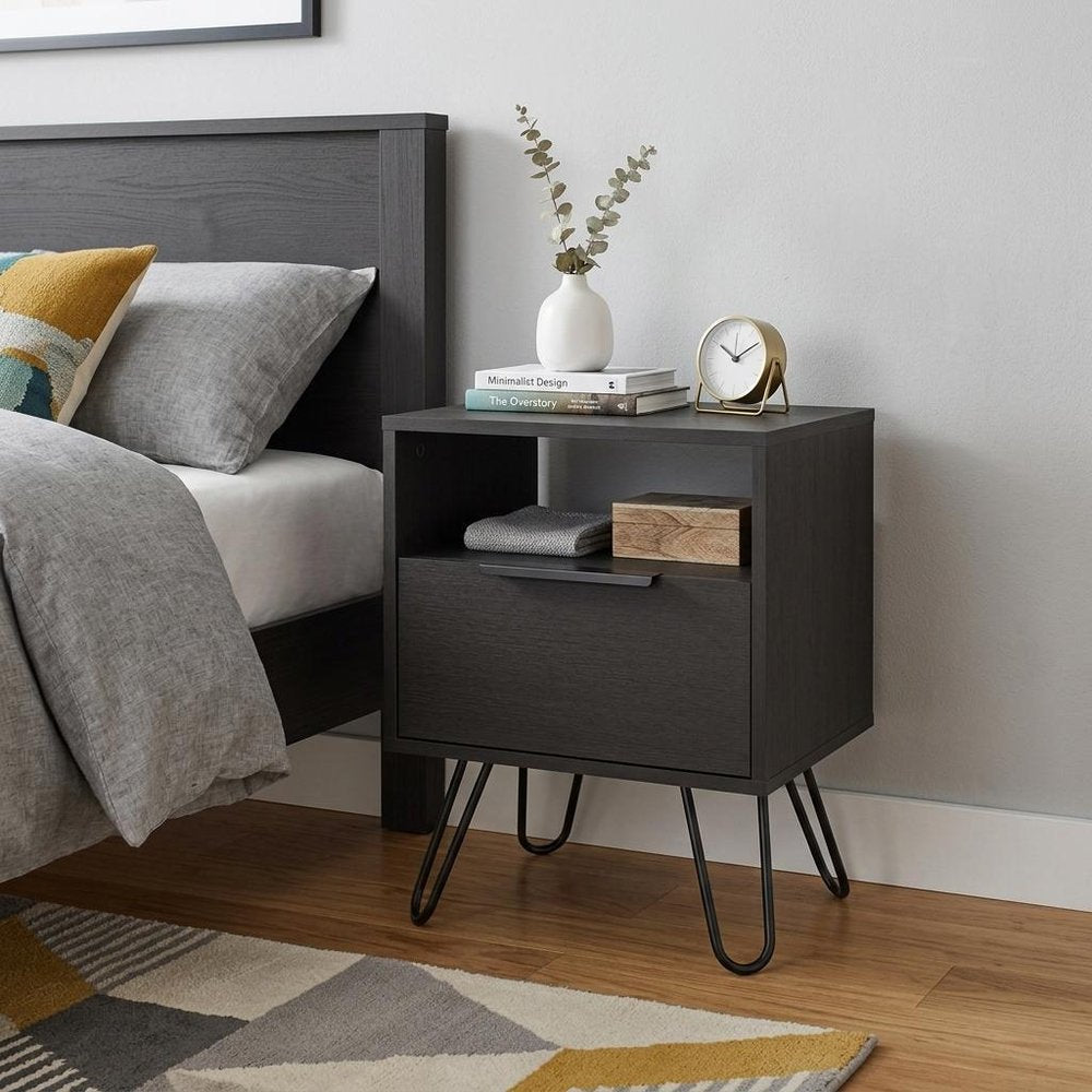 22" Black Wood Nightstand