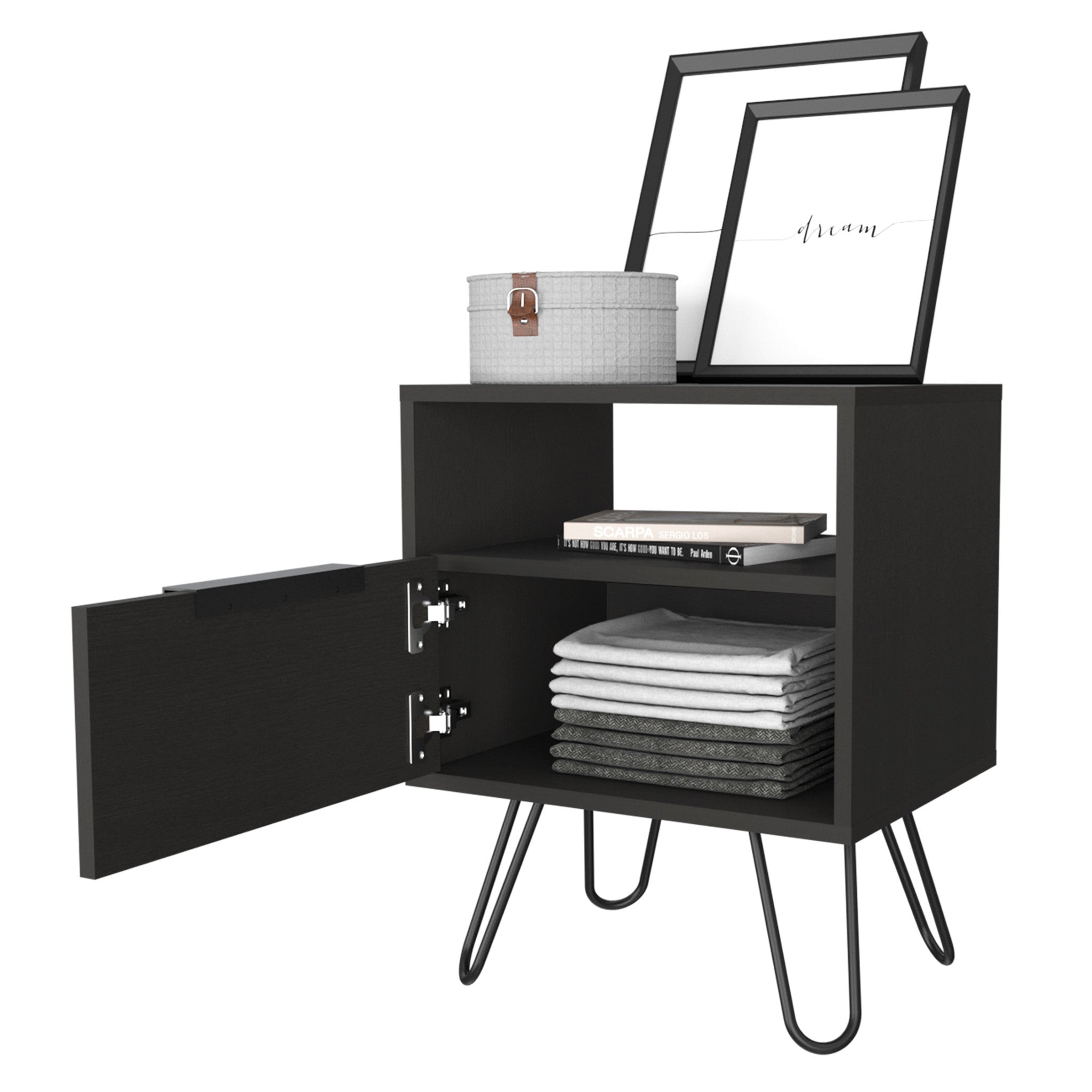 22" Black Wood Nightstand