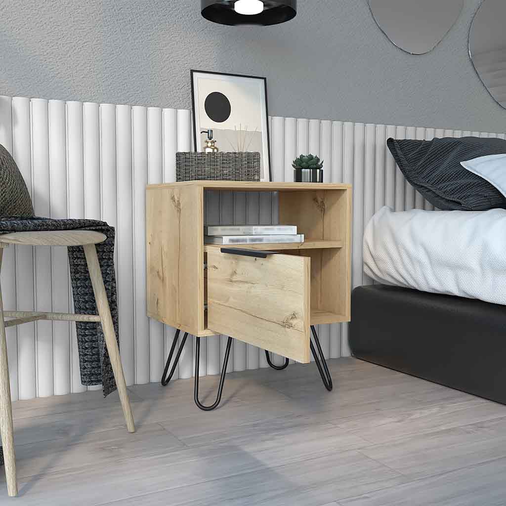 22" Beige Wood Nightstand