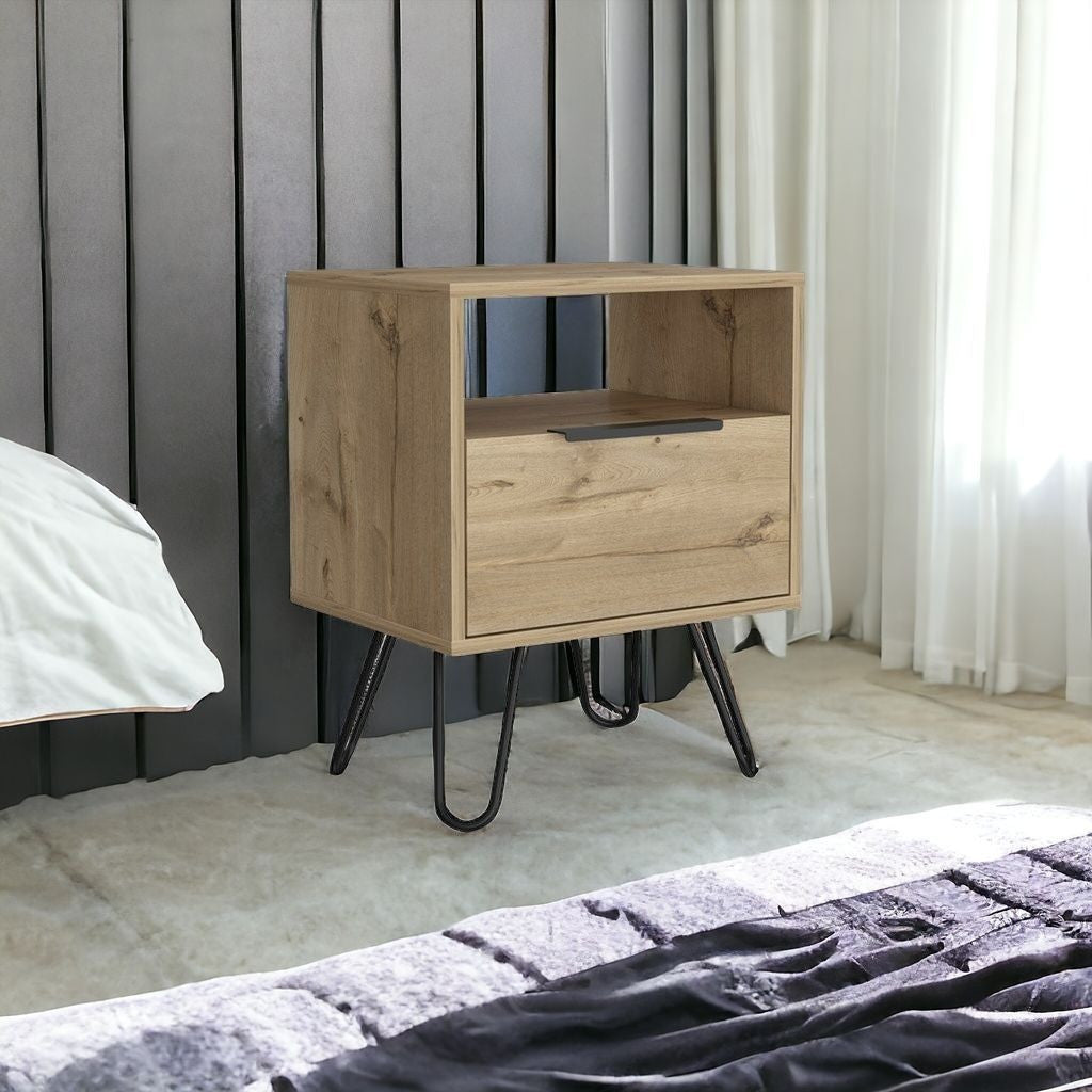 22" Beige Faux Wood Nightstand With Storage