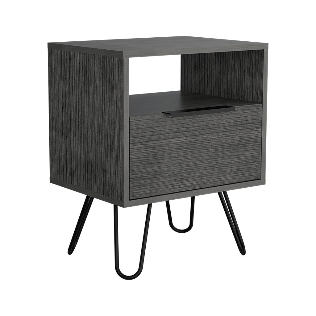 22" Gray Faux Wood Nightstand With Storage