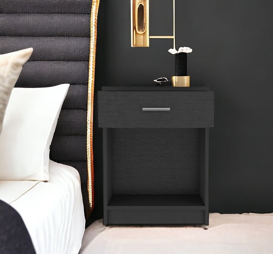 22" Black Wood One Drawer Nightstand