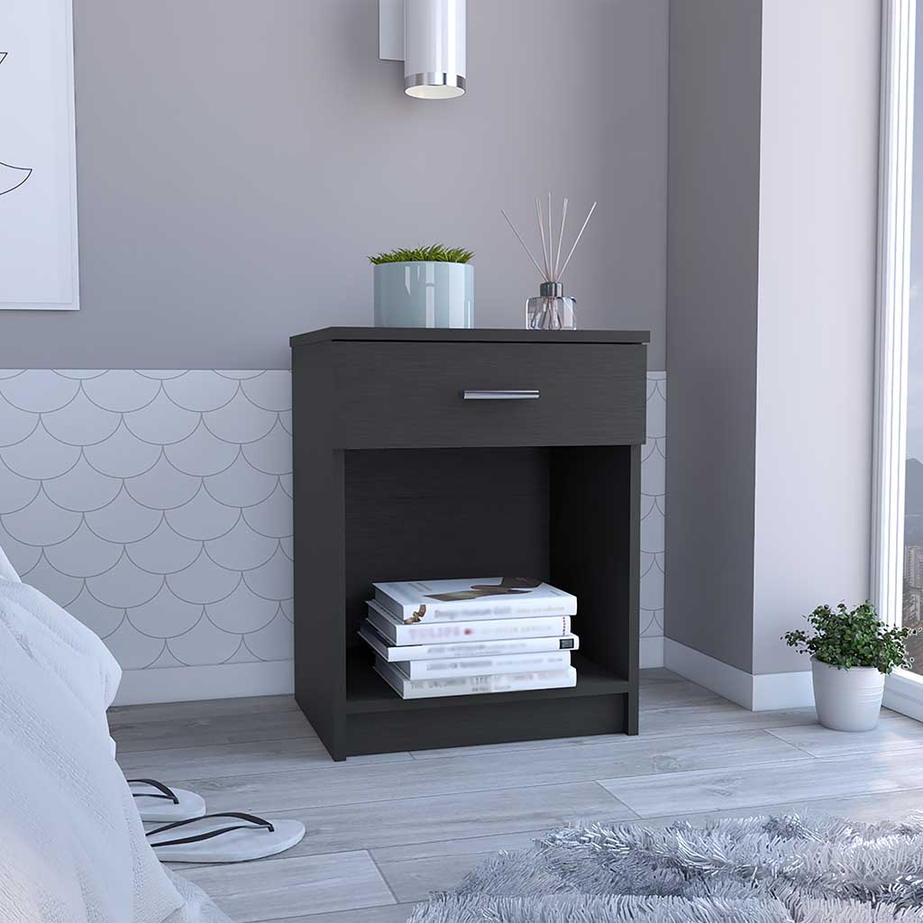 22" Black Wood One Drawer Nightstand