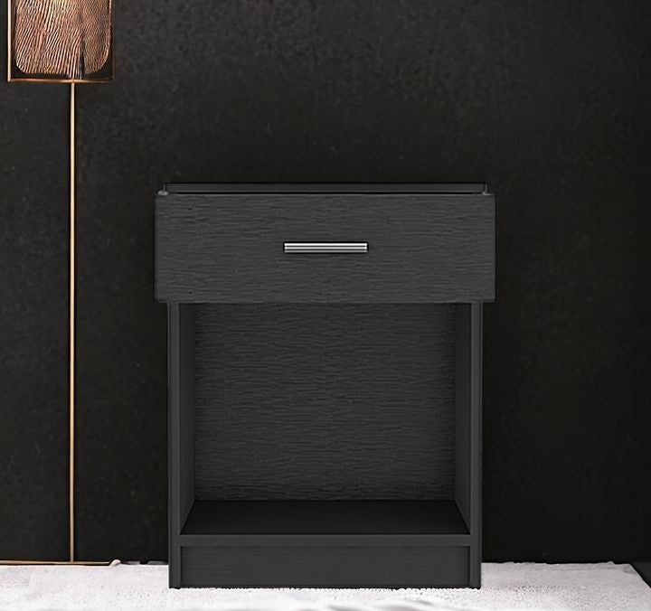 22" Black Wood One Drawer Nightstand