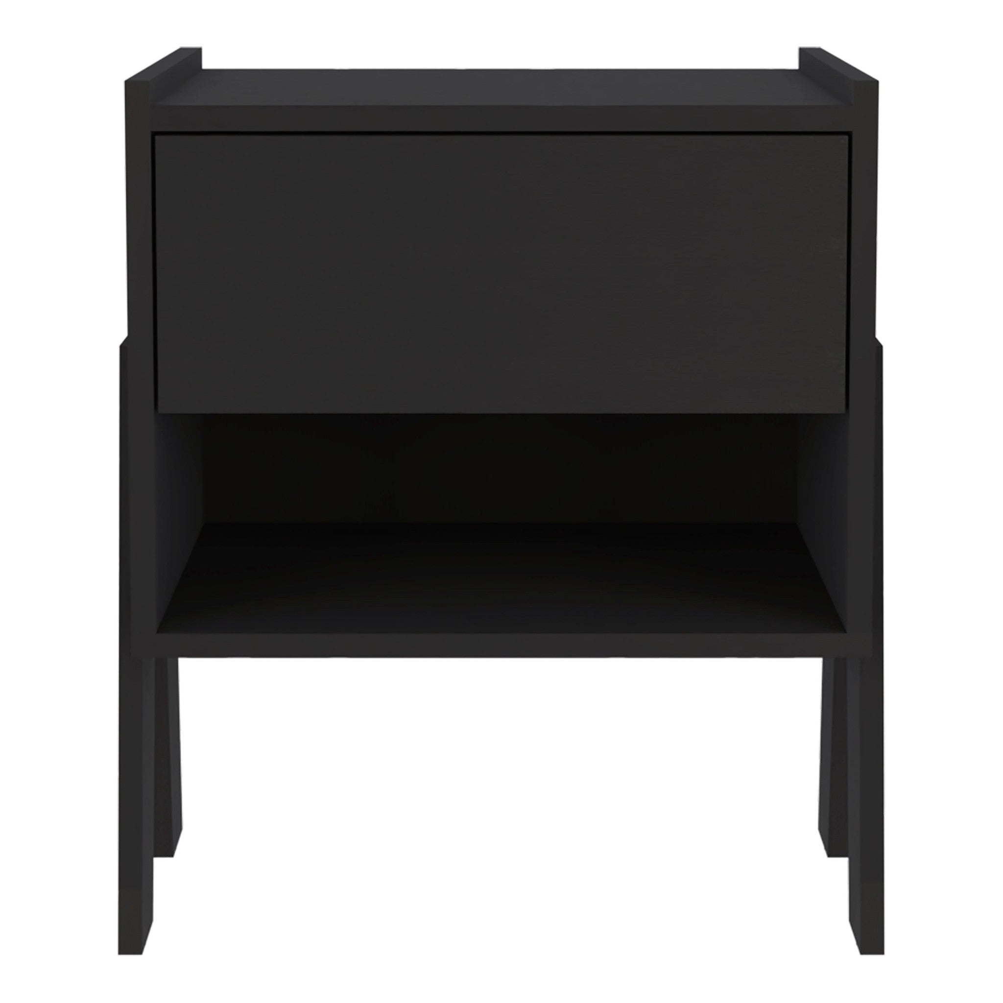 22" Black Wood One Drawer Nightstand