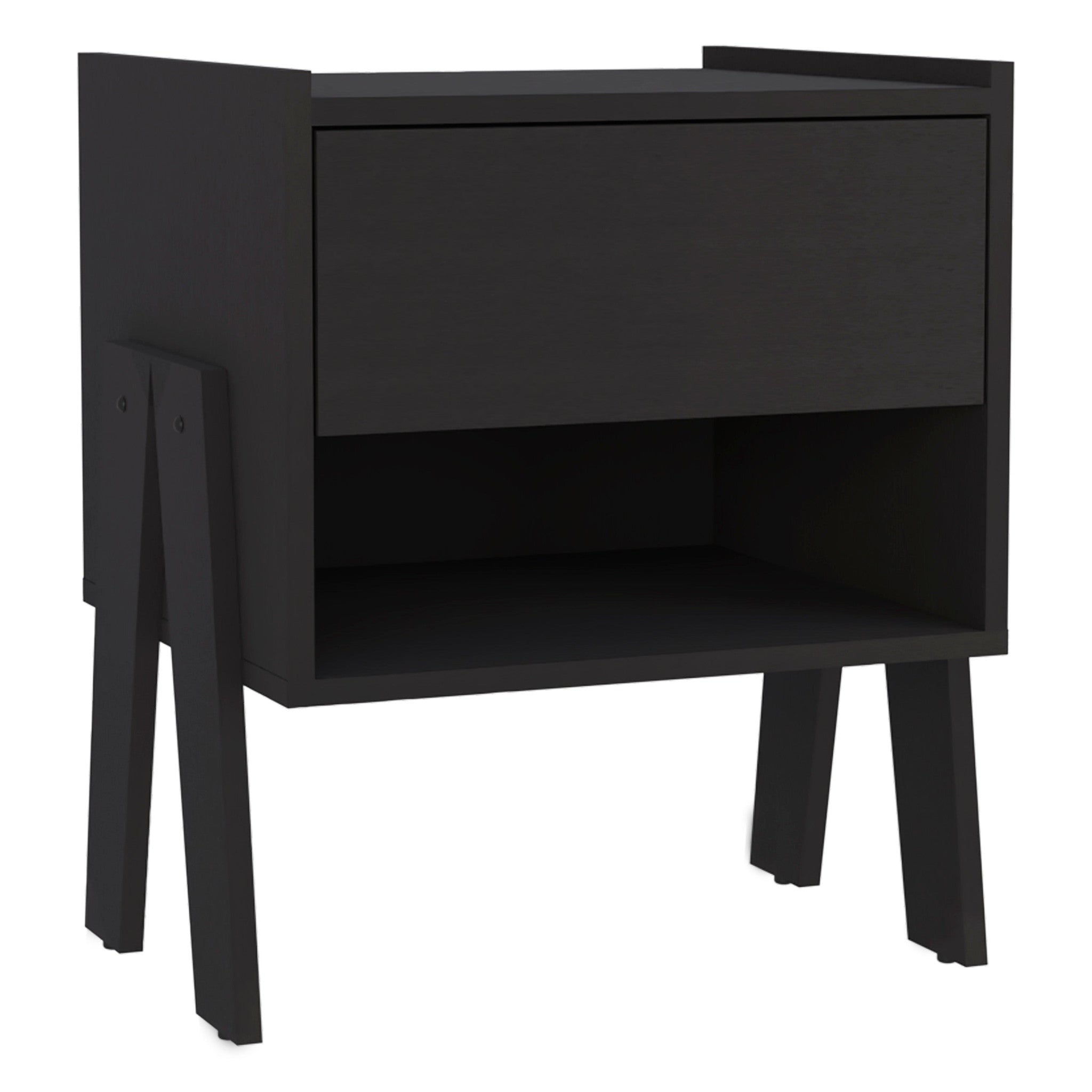 22" Black Wood One Drawer Nightstand