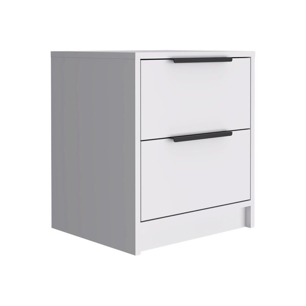 19" White Wood Two Drawer Nightstand