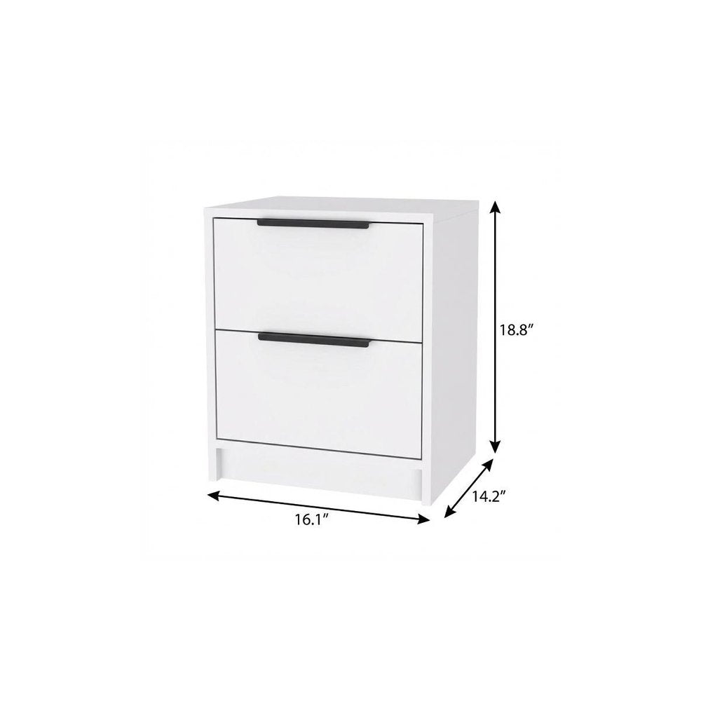 19" White Wood Two Drawer Nightstand