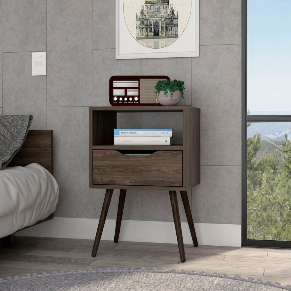 25" Brown Wood One Drawer Nightstand