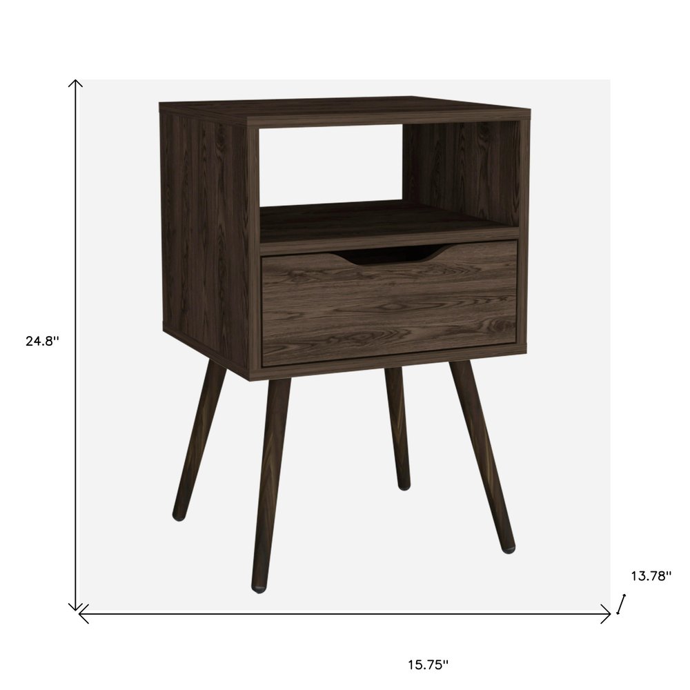 25" Brown Wood One Drawer Nightstand