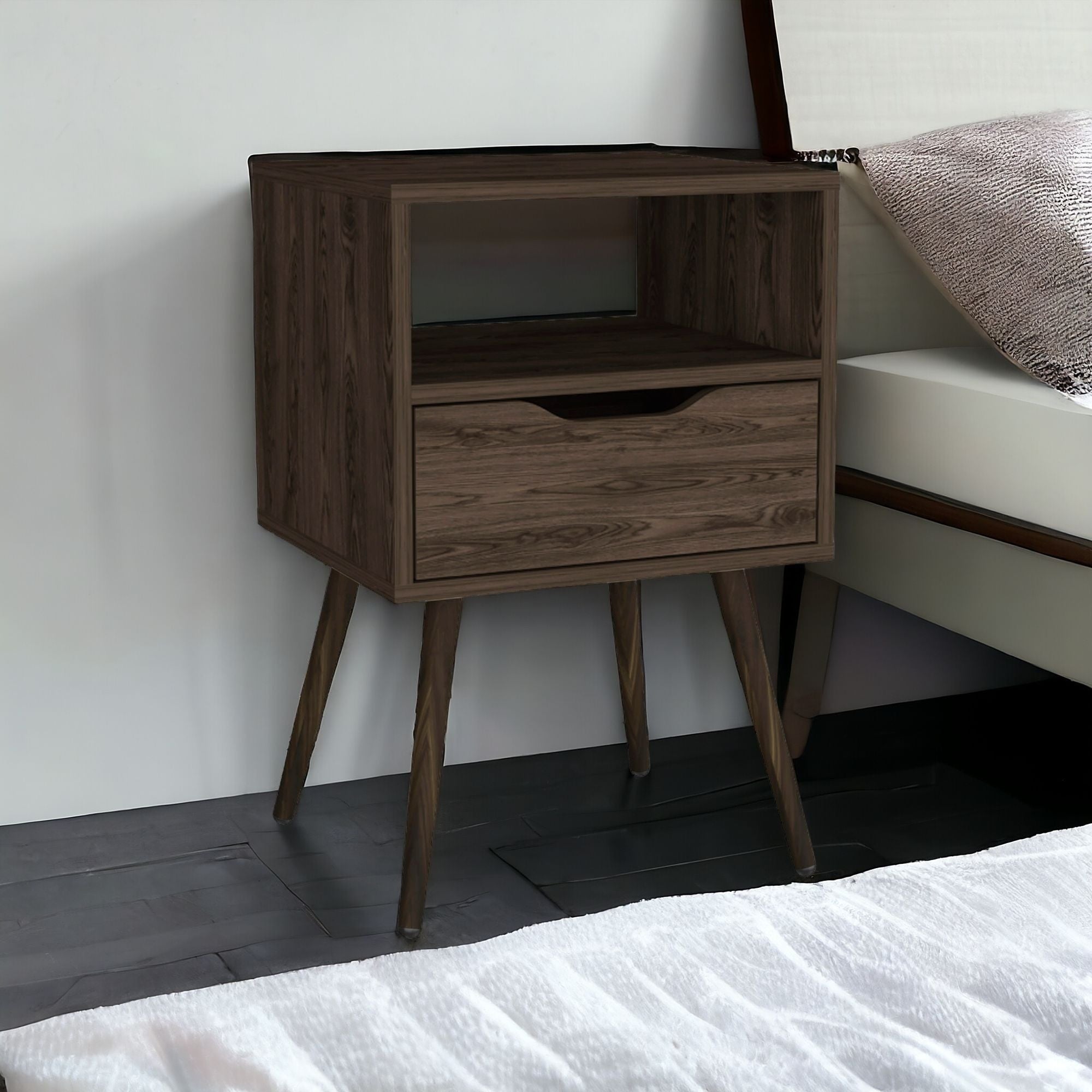 25" Brown One Drawer Faux Wood Nightstand