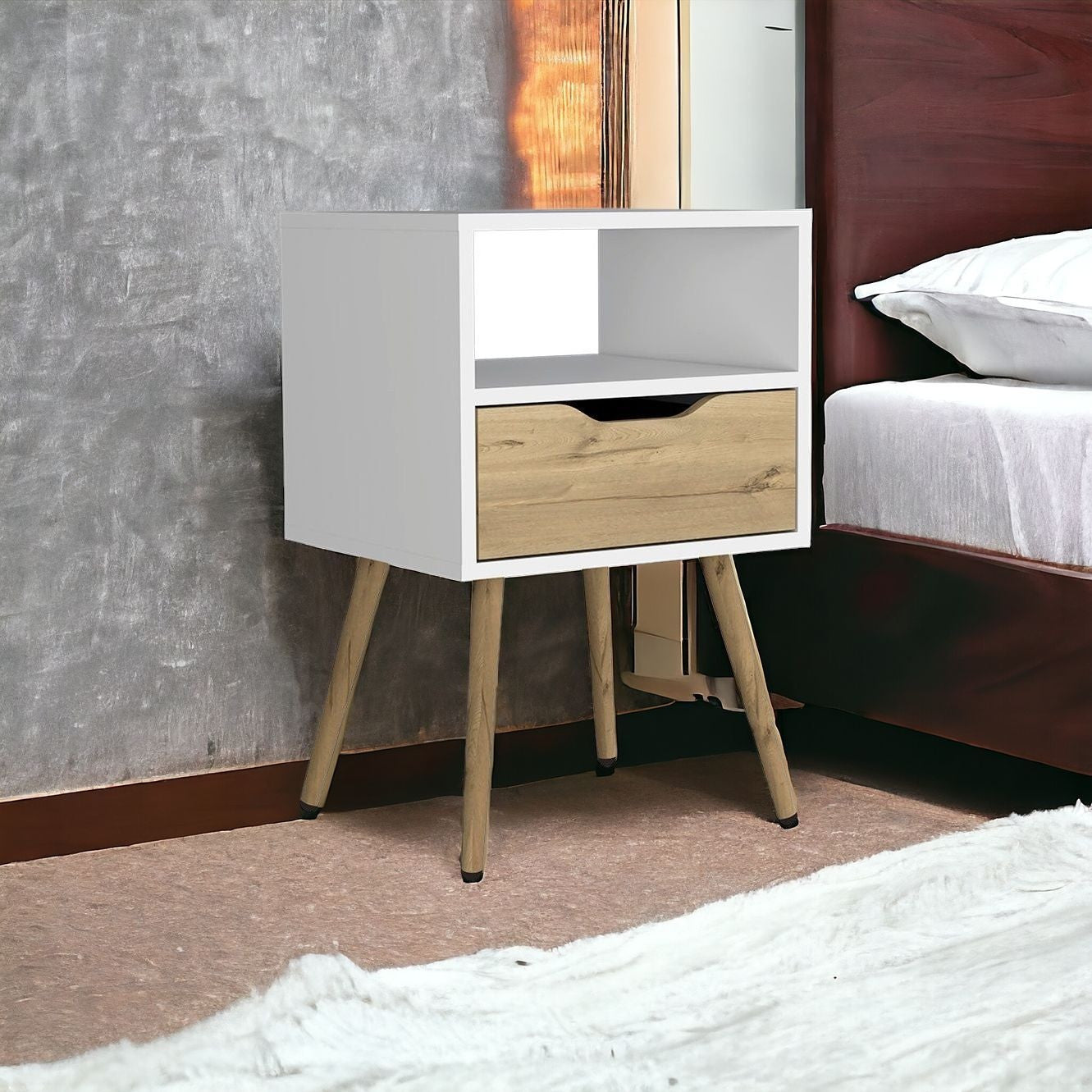 25" White One Drawer Faux Wood Nightstand