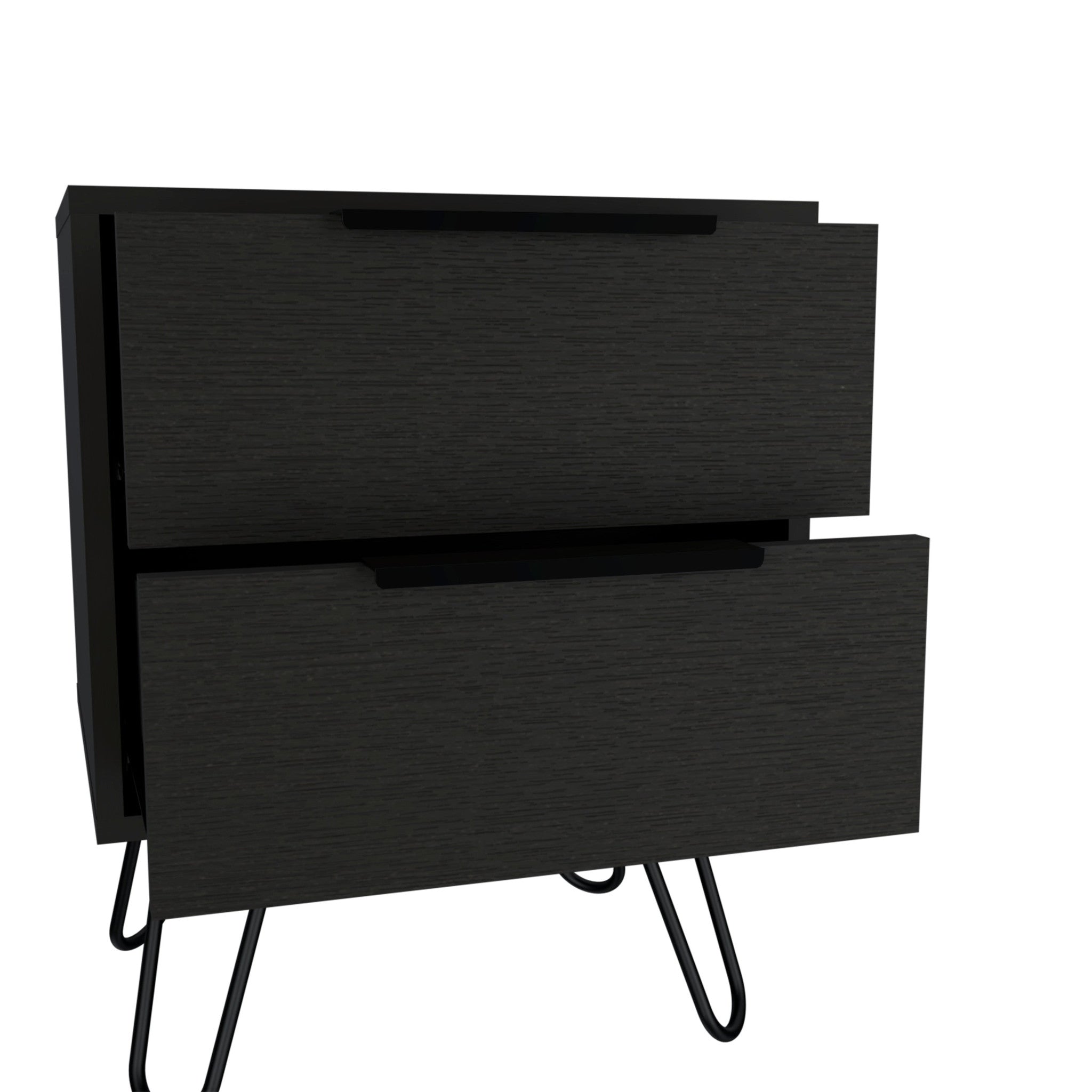 22" Black Wood Two Drawer Nightstand