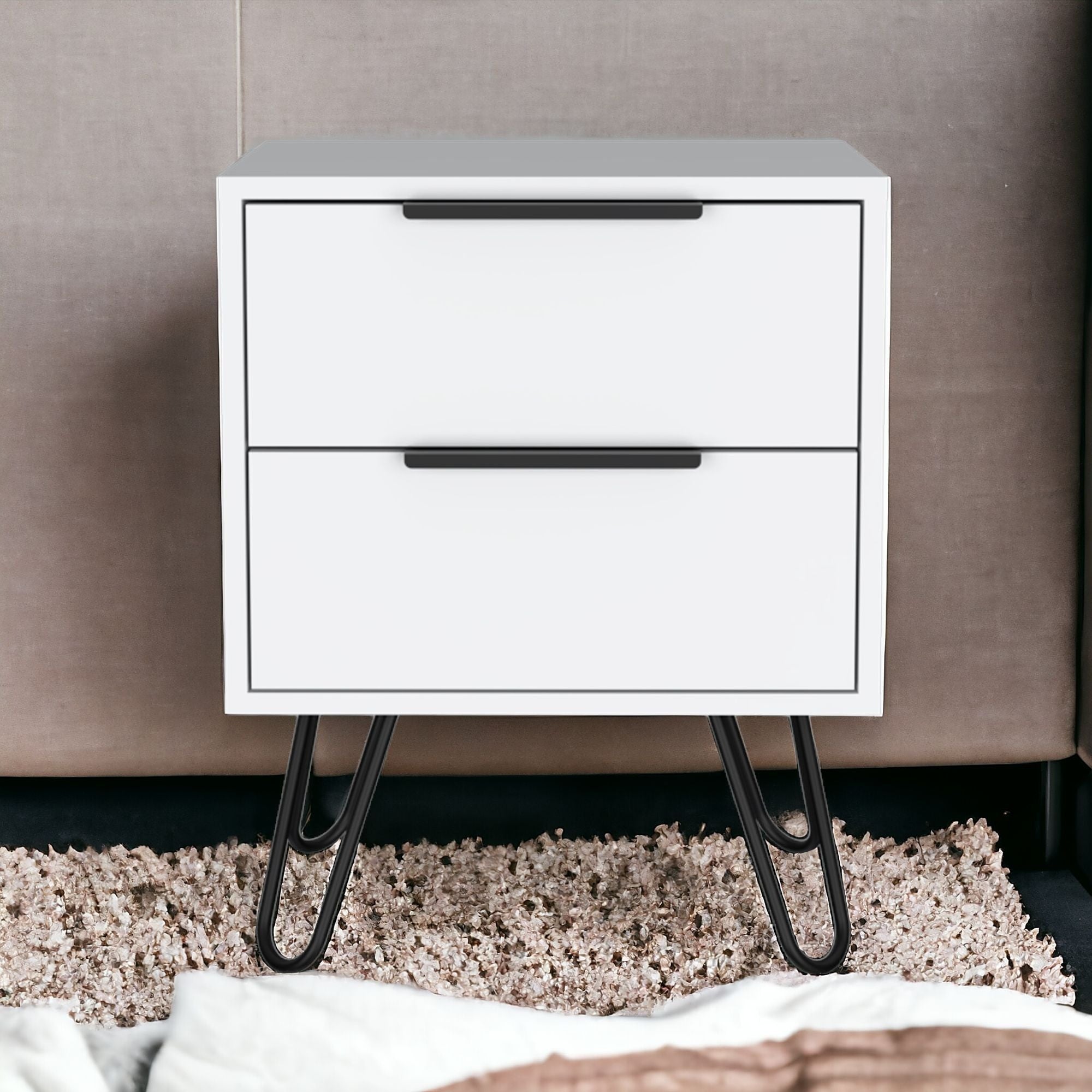 22" White Two Drawer Faux Wood Nightstand
