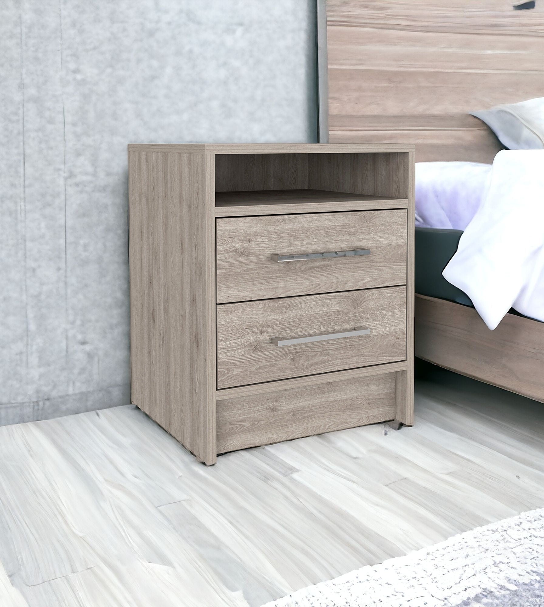 20" Gray Two Drawer Faux Wood Nightstand