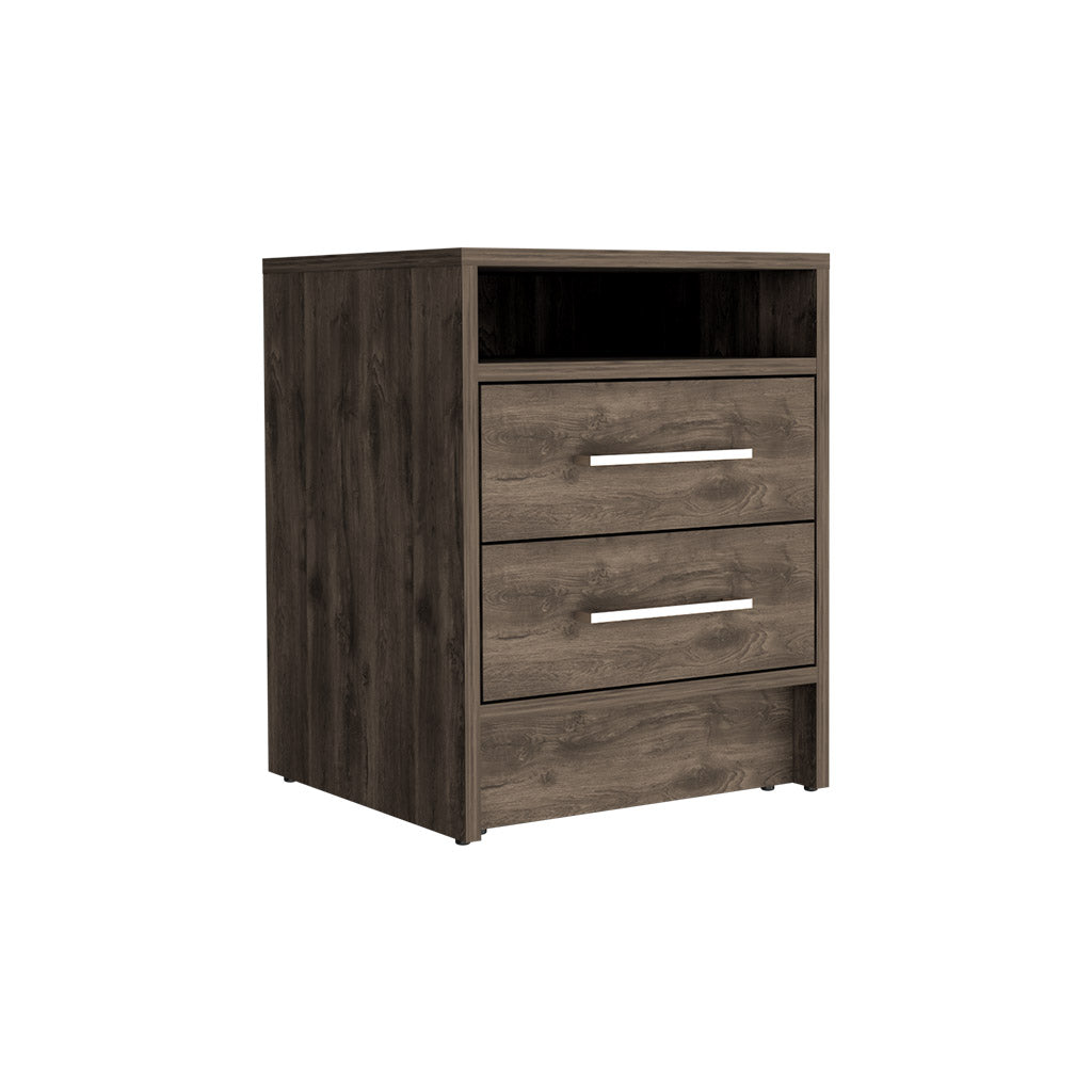 20" Brown Two Drawer Faux Wood Nightstand