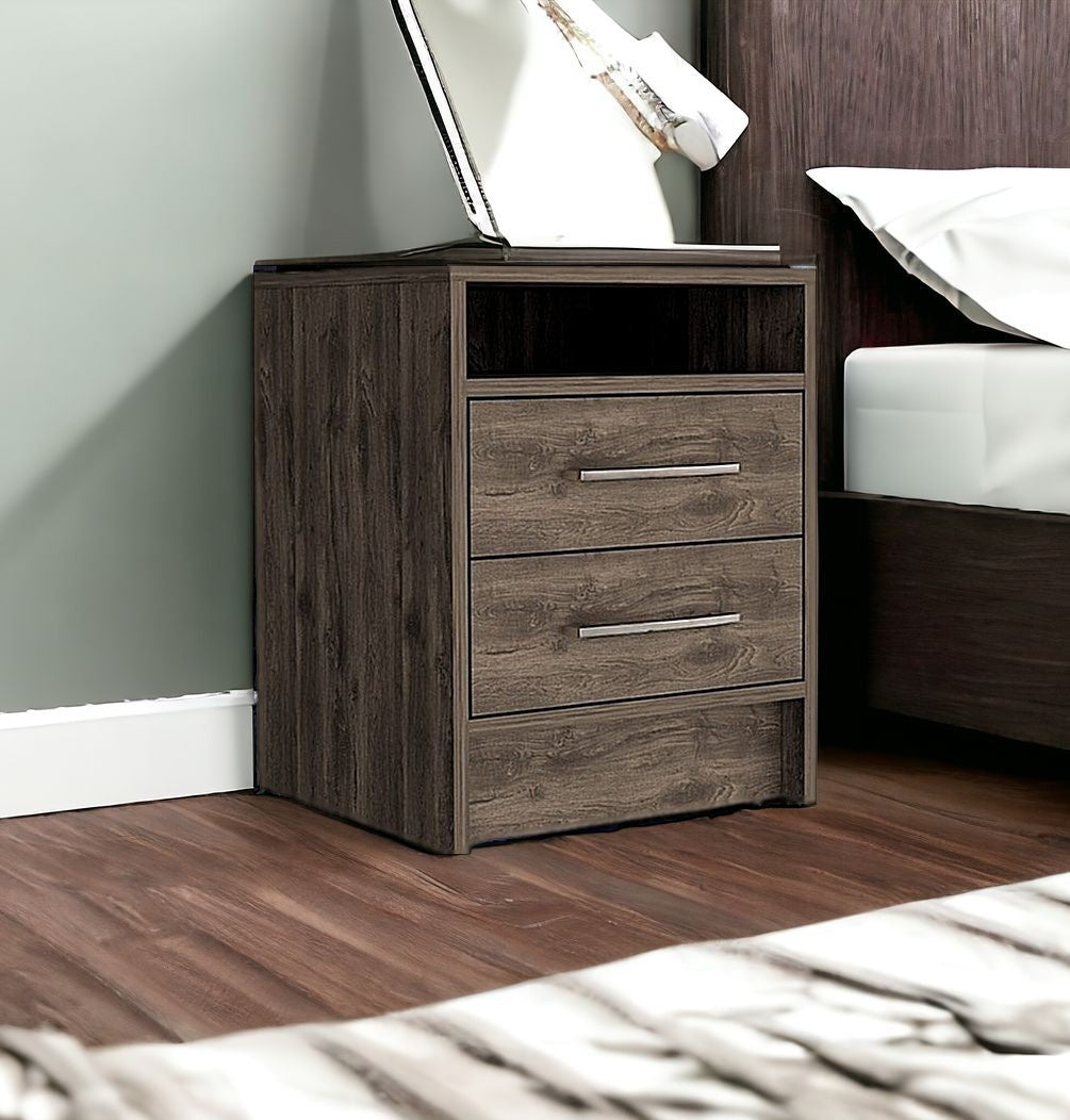 20" Brown Two Drawer Faux Wood Nightstand
