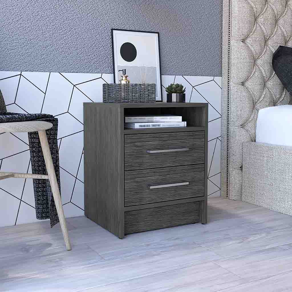 20" Gray Two Drawer Faux Wood Nightstand