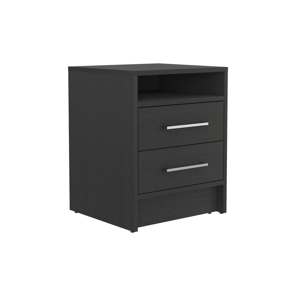 20" Black Two Drawer Faux Wood Nightstand