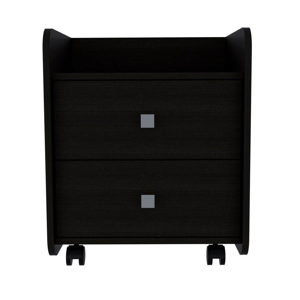 22" Black Wood Two Drawer Nightstand