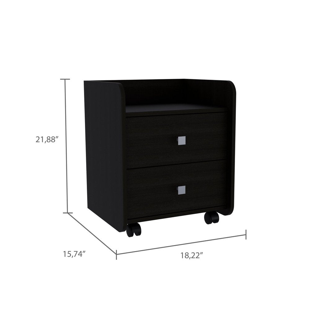 22" Black Wood Two Drawer Nightstand