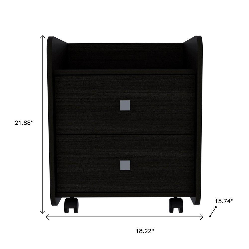 22" Black Wood Two Drawer Nightstand