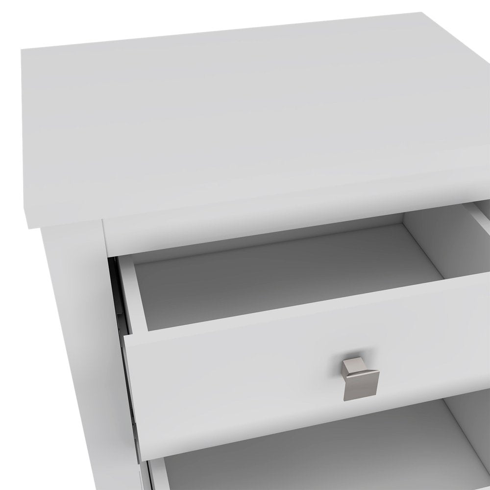 24" White Two Drawer Faux Wood Nightstand