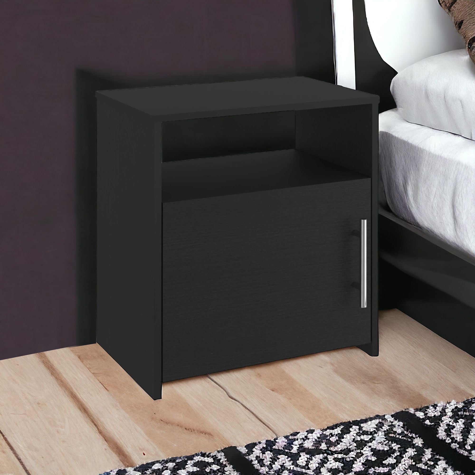23" Black Faux Wood Nightstand With Storage