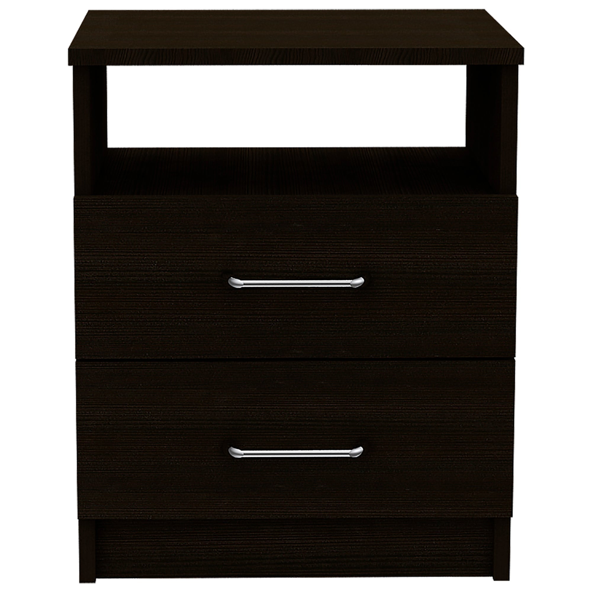 20" Black Two Drawer Faux Wood Nightstand