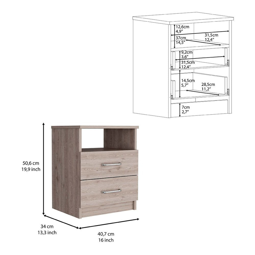 20" Gray Two Drawer Faux Wood Nightstand