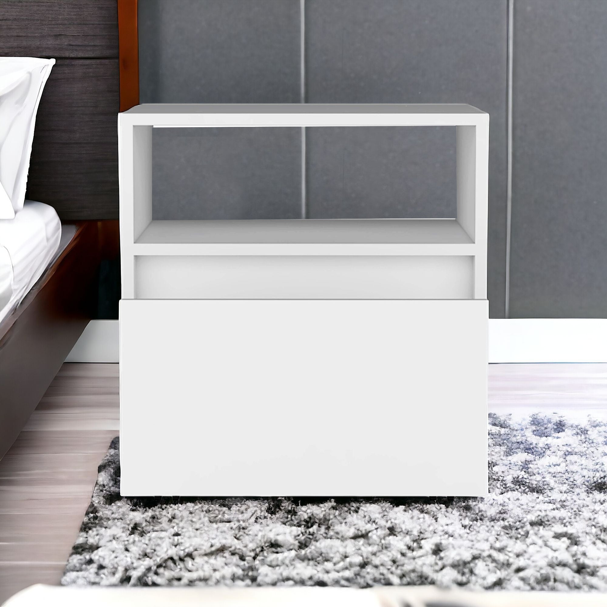 21" White One Drawer Faux Wood Nightstand