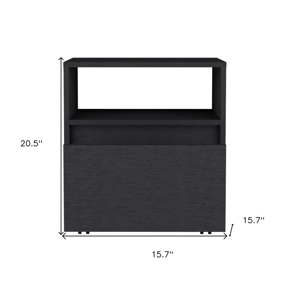 21" Black Wood One Drawer Nightstand
