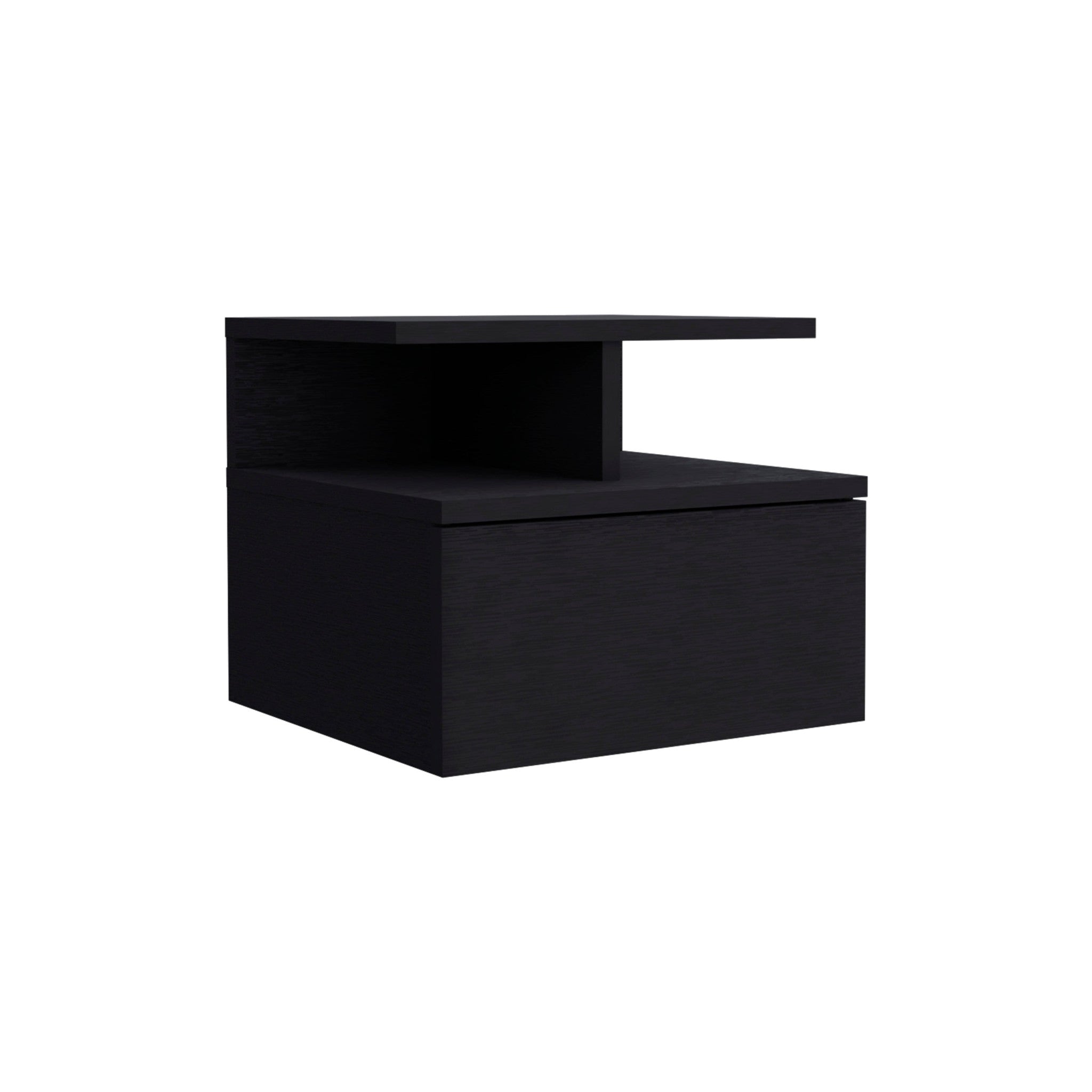 12" Black Wood One Drawer Floating Nightstand