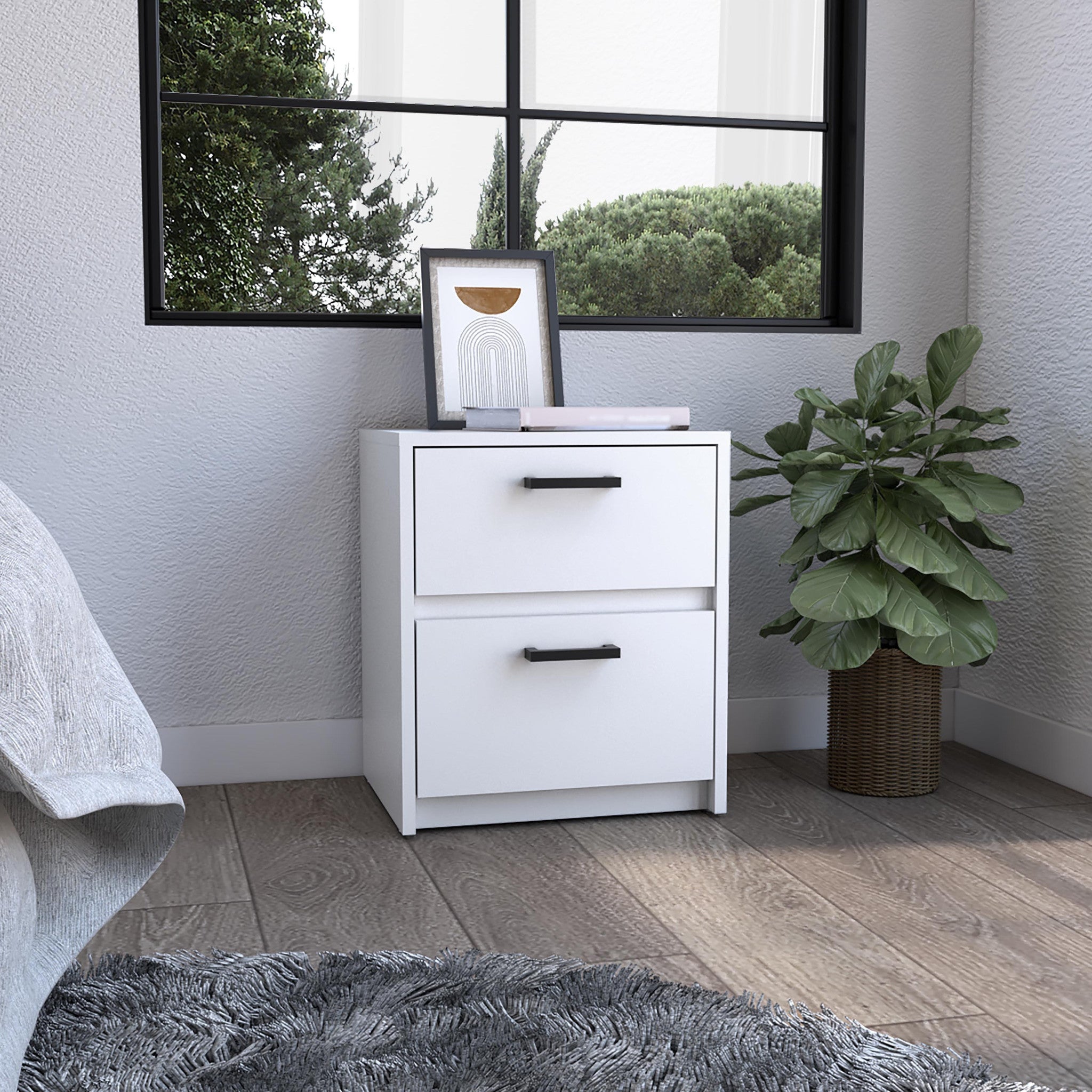 19" White Wood Two Drawer Nightstand