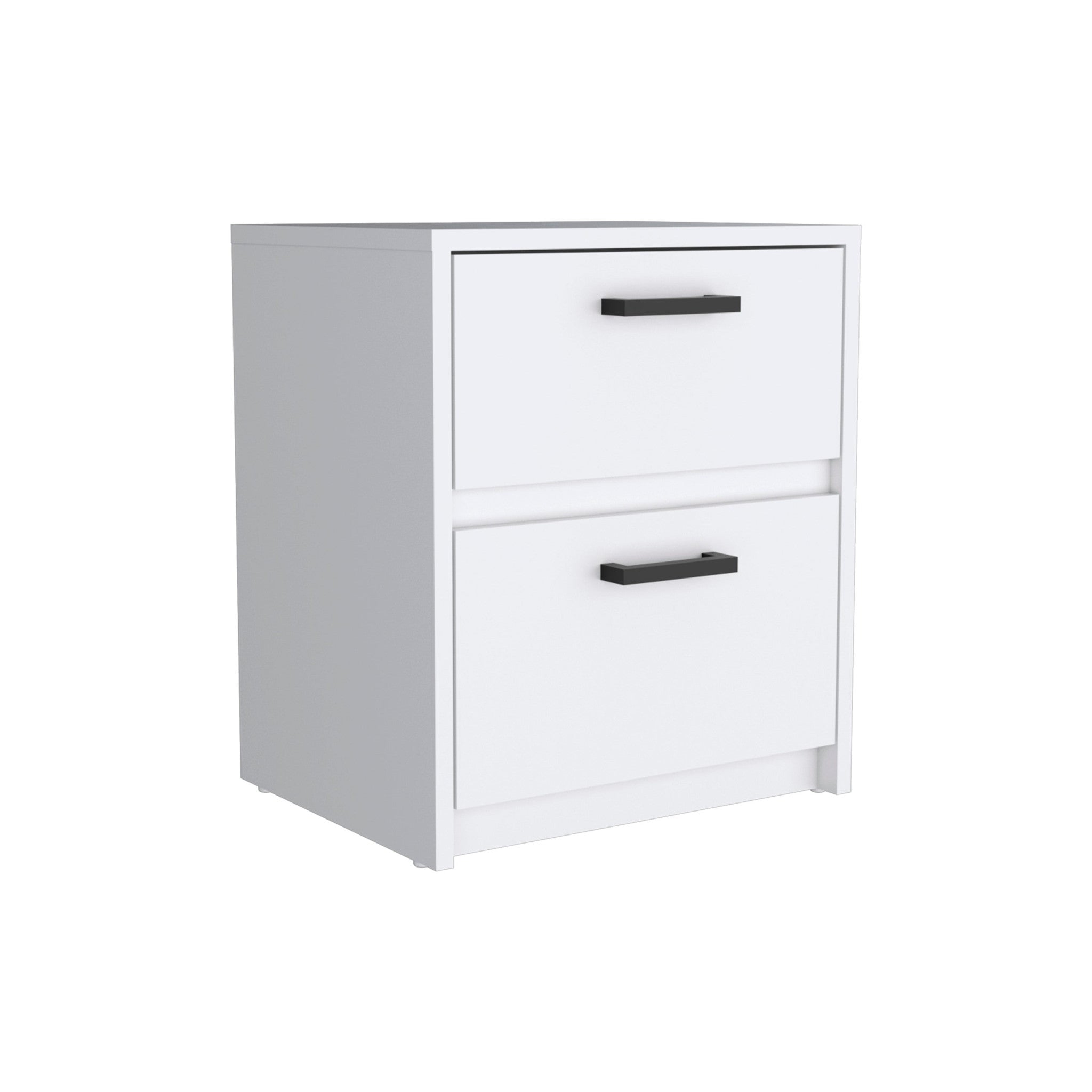 19" White Two Drawer Faux Wood Nightstand