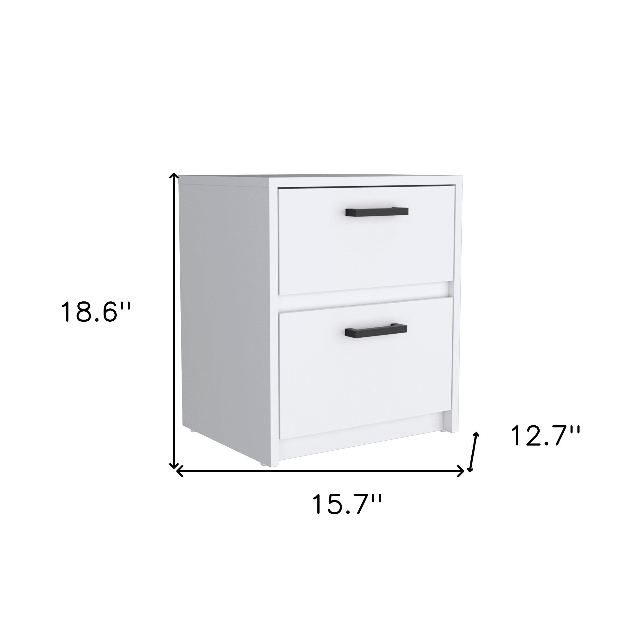 19" White Wood Two Drawer Nightstand