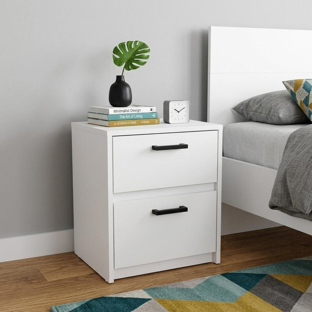 19" White Wood Two Drawer Nightstand