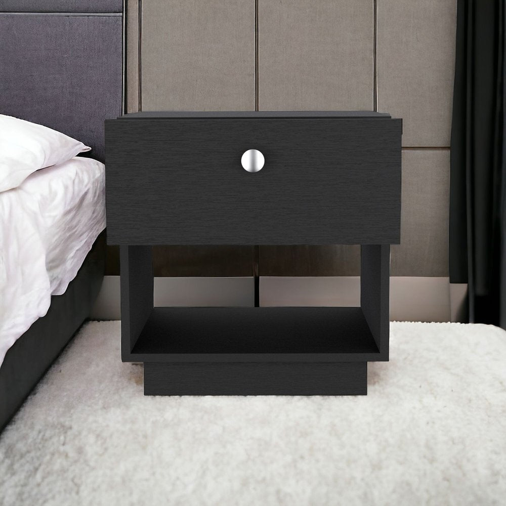 20" Black Wood One Drawer Nightstand