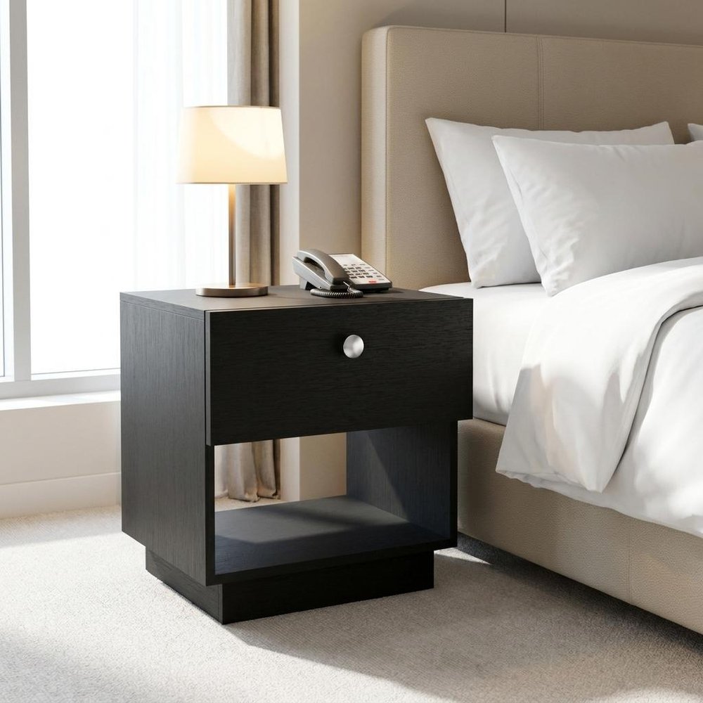 20" Black Wood One Drawer Nightstand